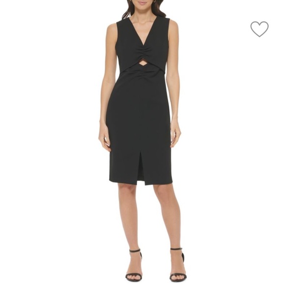 NWT Calvin Klein Ruched Sheath Dress Black Cutout Detail Size  8 - Picture 2 of 9